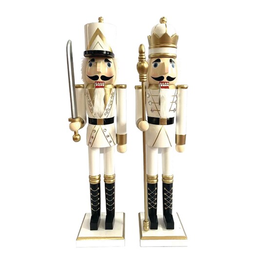 Santa's Workshop Christmas Seasonal Decorative 24" White & Gold King and Guard Nutcracker, Set of 2